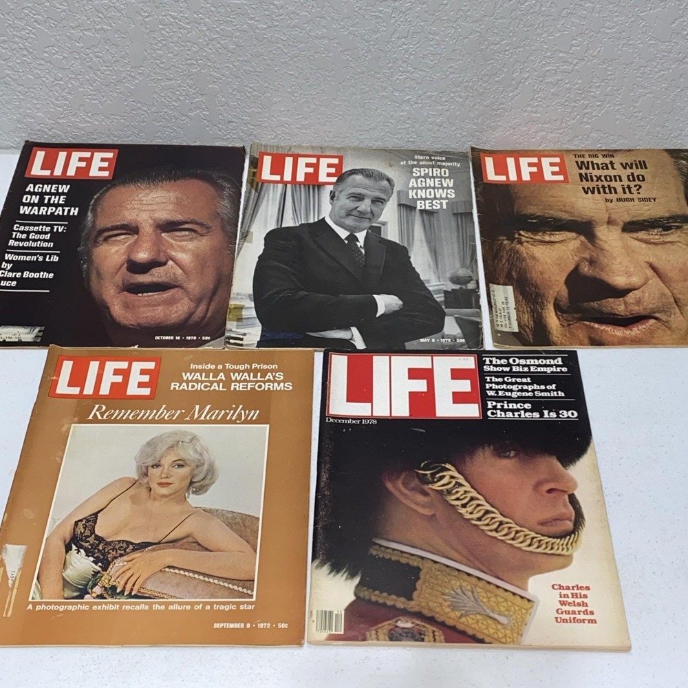 LIFE Magazine Lot of 5 Issues 1970's Agnew Nixon Marilyn Monroe Prince Charles